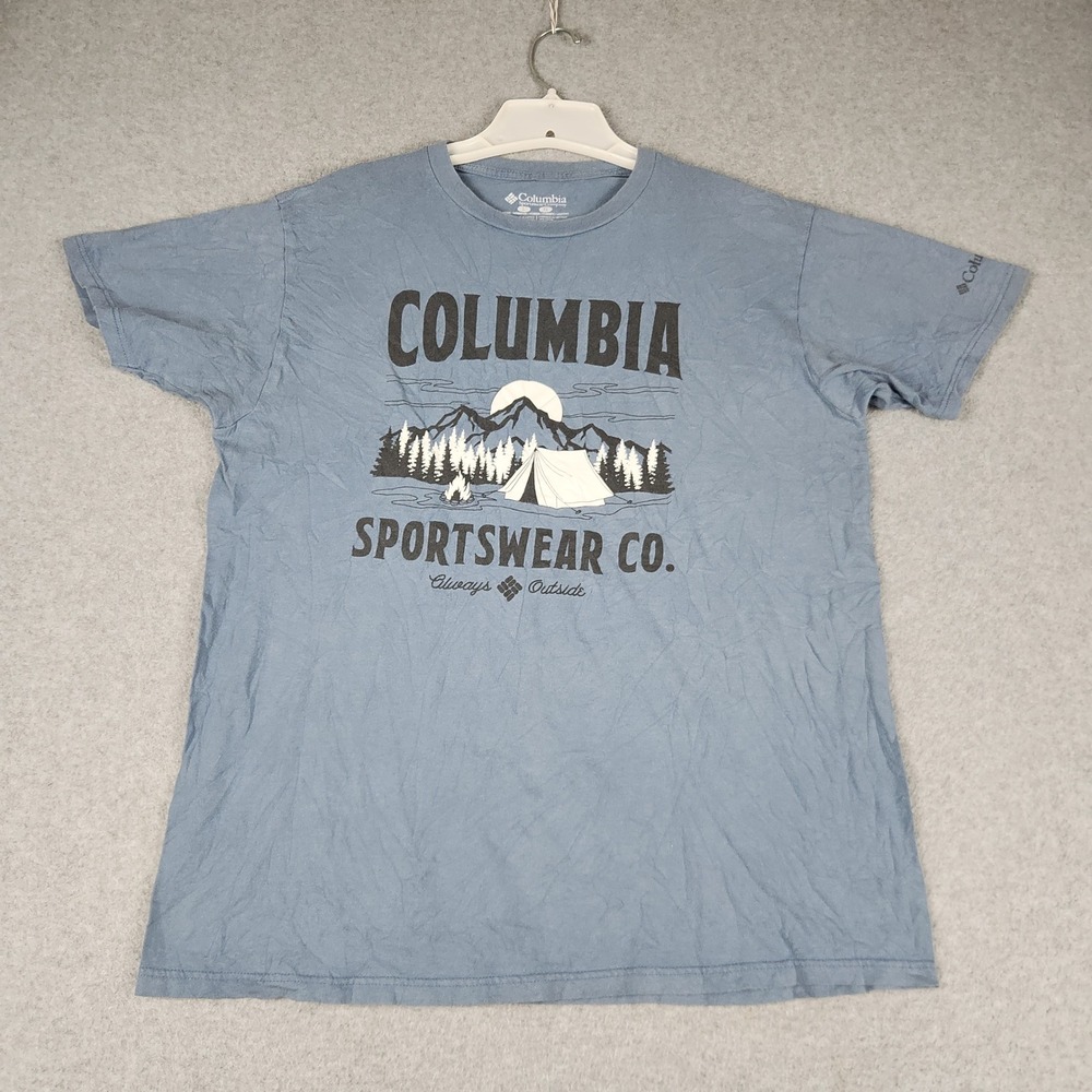 Columbia Sportswear Co T-Shirt Mens Large Blue Graphic Mountain Camping Graphic